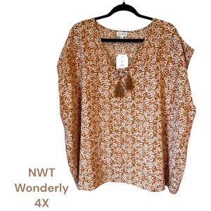 NWT Wonderly Cap Sleeve Top w/Tassel Tie  PLUS: 2X or 4X    #CL
